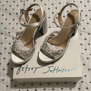 Betsey Johnson White Heels with Pearl Accents